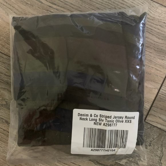 NWT DENIM & CO. STRIPED JERSEY TUNIC XXS OLIVE - Picture 7 of 8